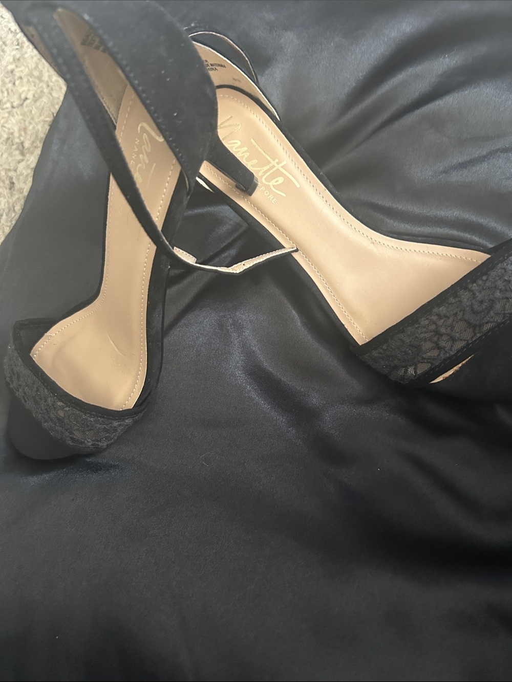 Charlotte Russe Black Lace Open-Toe Ankle-Strap Heels